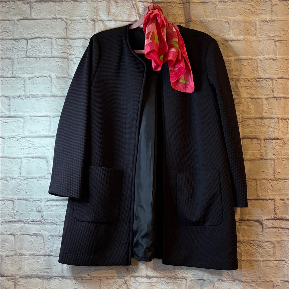 🔵H&M Elegant Navy Blue Patch Pocket Jacket